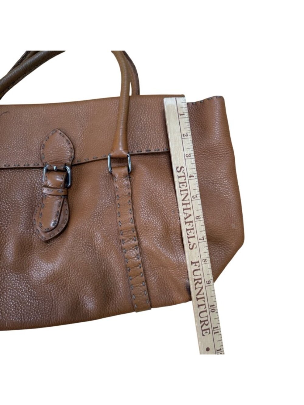 Fendi Selleria Italy Women's Satchel Bag Brown Leather Sterling Silver Plate 8BR - Picture 13 of 16